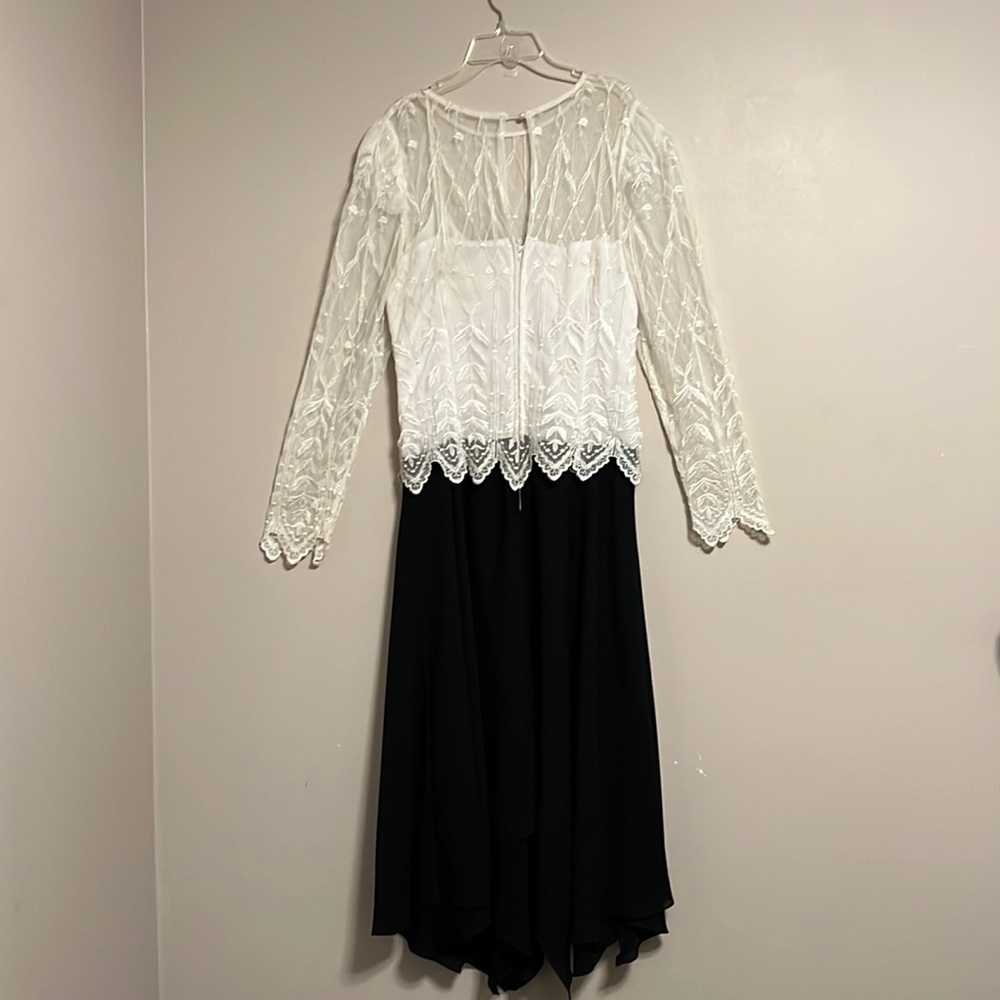 VINTAGE CACHET by Ban Protas Black & White Lace Tea Length Dress Size 11/12 Y2K - Picture 8 of 16